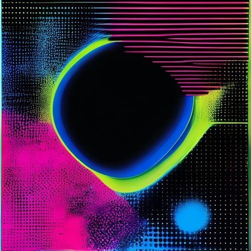 Neon accents on black — electric blue, acid green, laser pink
