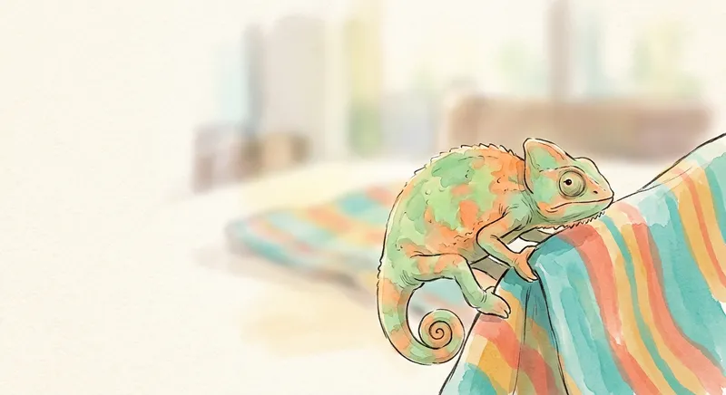The chameleon lands on a lime and vanishes. Which two paints mix into that green?